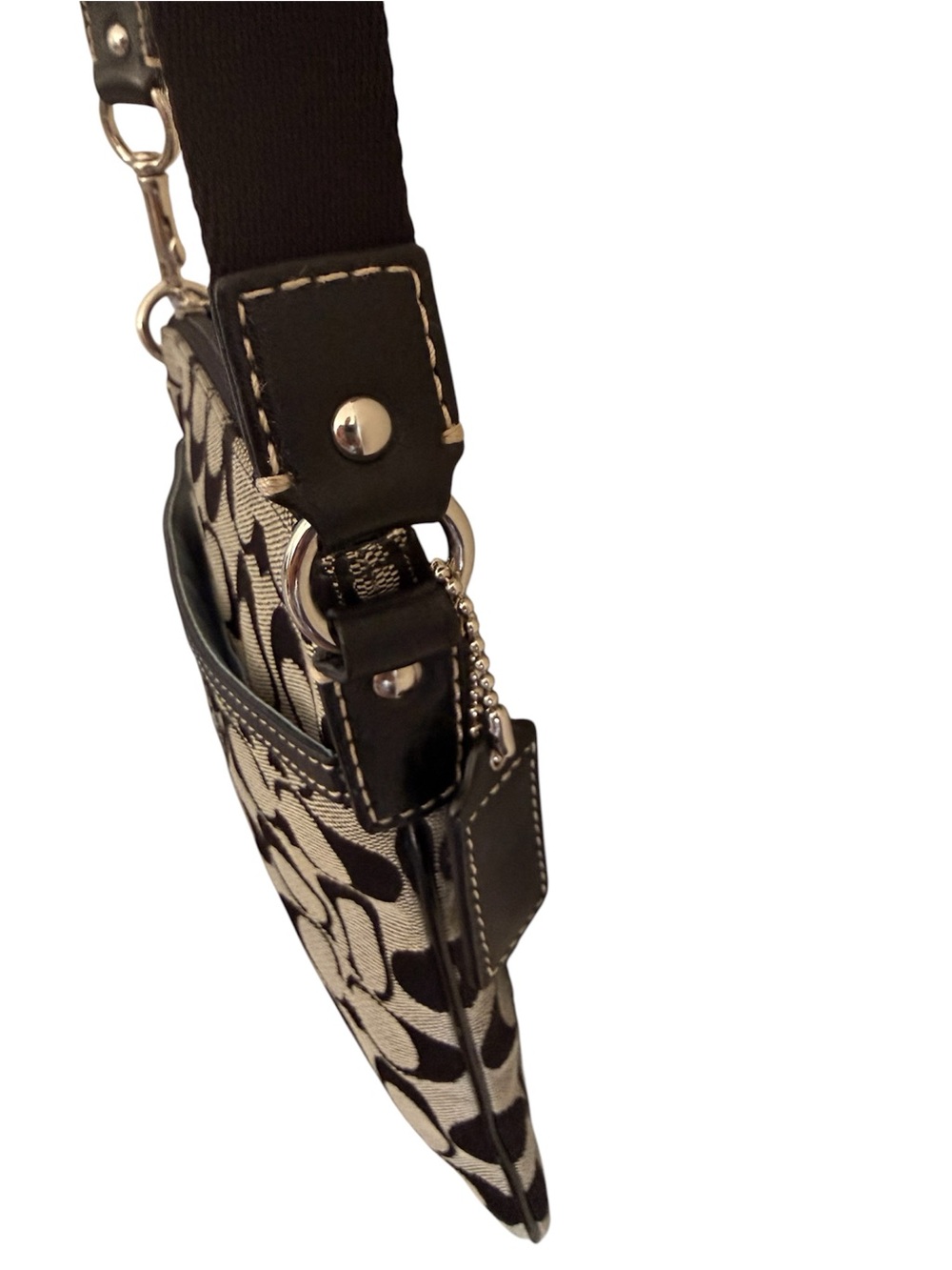 Coach Penelope Signature Jacquard Crossbody Bag Black Grey Canvas Leather Trim - Picture 6 of 7